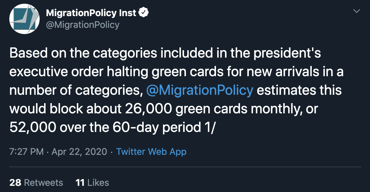 Tweet screenshot from Migration Policy Institute